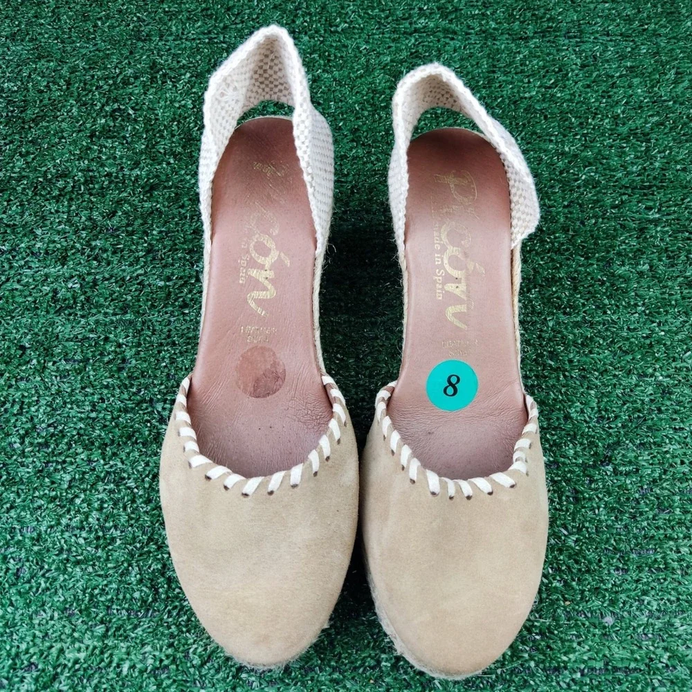 Picon Espadrille Wedge Sandals Womens 8 Tan Suede Slingback Made in Spain Boho